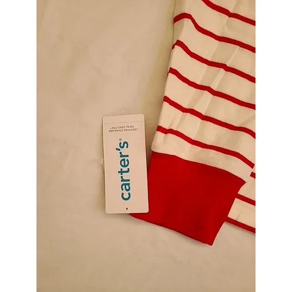 NWT Adult Carters Christmas Pajamas Pjs 2 pc White Red Medium Loungewear - Picture 4 of 11